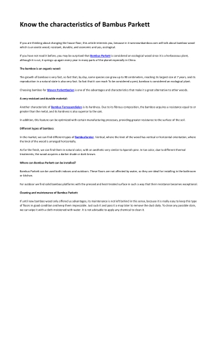 Know the characteristics of Bambus Parkett