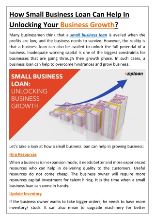 How Small Business Loan Can Help In Unlocking Your Business Growth?