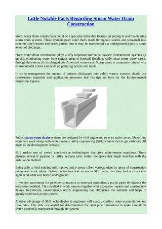 Little notable Facts regarding Storm Water Drain Construction