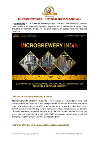 Microbrewery India – Frothman Brewing Solutions