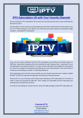 IPTV Subscription UK with Your Favorite Channels