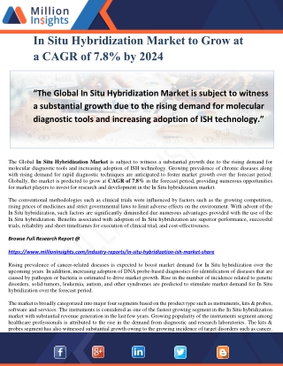 In Situ Hybridization Market to Grow at a CAGR of 7.8% by 2024