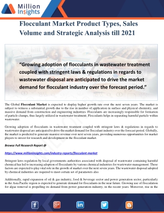 Flocculant Market Product Types, Sales Volume and Strategic Analysis till 2021