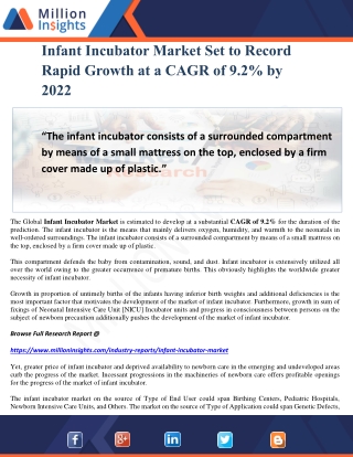 Infant Incubator Market Set to Record Rapid Growth at a CAGR of 9.2% by 2022