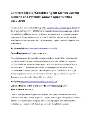 Contrast Media/Contrast Agent Market Current Scenario and Potential Growth Opportunities 2019-2030