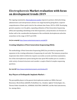 Electrophoresis Market evaluation with focus on development trends 2019