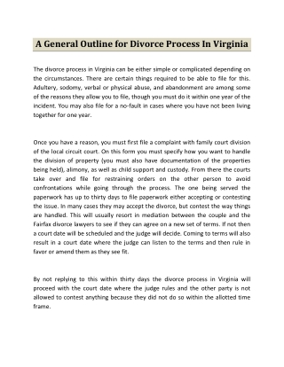 A General Outline for Divorce Process In Virginia