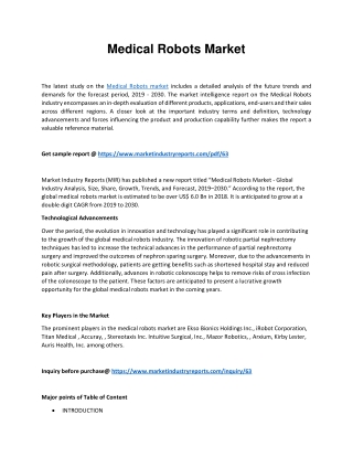 Medical Robots Market – Global Industry Analysis, Size, Share, Growth, Trends and Forecast 2019 –2030