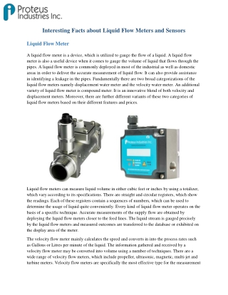 Interesting Facts about Liquid Flow Meters and Sensors