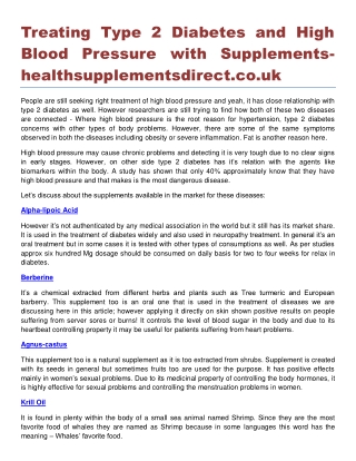 Treating Type 2 Diabetes and High Blood Pressure with Supplements healthsupplementsdirect.co.uk