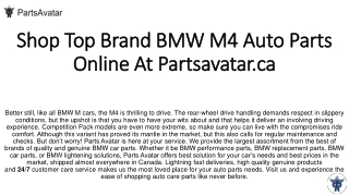 Shop Best Quality BMW M4 Parts From Online At Parts Avatar Canada