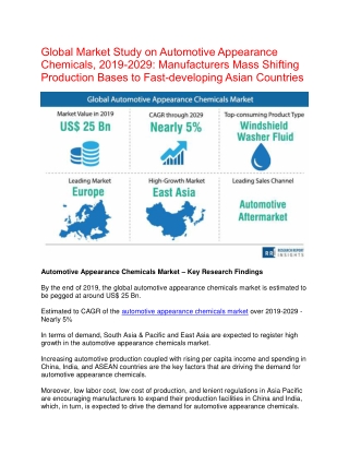 Automotive Appearance Chemicals Market  growing at a CAGR of 5% through 2028