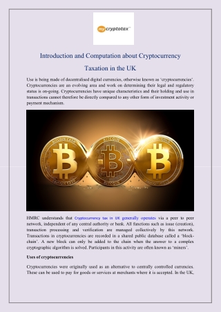 Introduction and Computation about Cryptocurrency Taxation in the UK