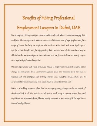 Benefits of Hiring Professional Employment Lawyers in Dubai, UAE