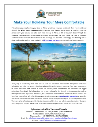 Make Your Holidays Tour More Comfortable