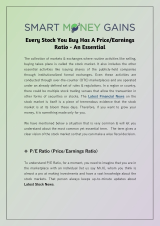 Every Stock You Buy Has A Price/Earnings Ratio - An Essential