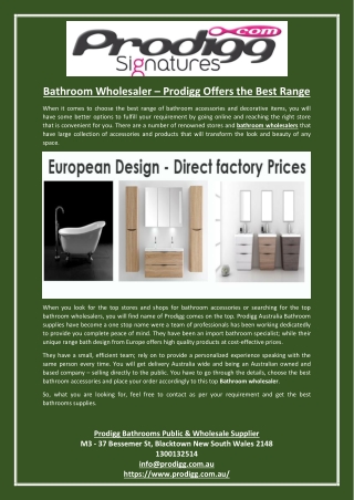 Bathroom Wholesaler – Prodigg Offers the Best Range