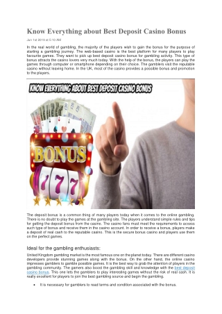 Know Everything about Best Deposit Casino Bonus