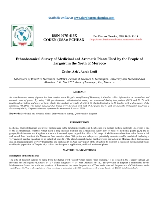 Ethnobotanical Survey of Medicinal and Aromatic Plants Used by the People of Targuist in the North of Morocco