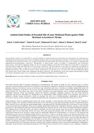 Antimicrobial Studies of Essential Oils of some Medicinal Plants against Multi Resistant Acinetobacter Strains