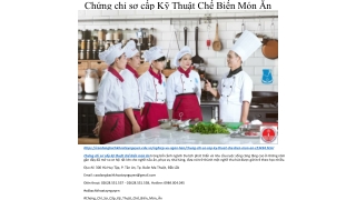 Chứng chỉ sơ cấp Kỹ Thuật Chế Biến Món Ăn