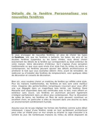 Détails de la fenêtre Personnalisez vos nouvelles fenêtres