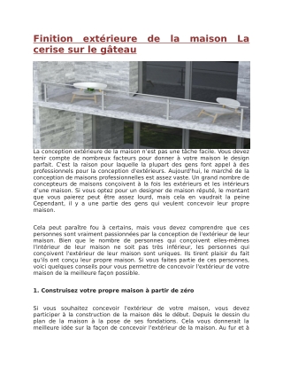 Finition extérieure de la maison La cerise sur le gâteau