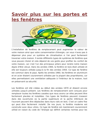 Savoir plus sur les portes et les fenêtres