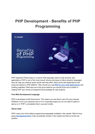PHP Development - Benefits of PHP Programming