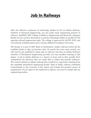 Job In Railways