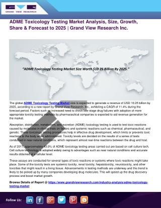 ADME Toxicology Testing Market Size, Share, Growth and Forecast to 2025 | Grand View Research