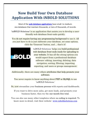 Now Build Your Own Database Application With iNBOLD SOLUTIONS