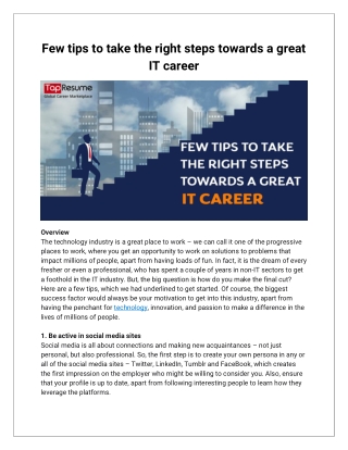 Few tips to take the right steps towards a great IT career