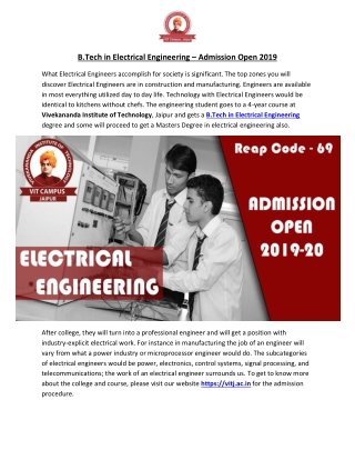 B.Tech in Electrical Engineering – Admission Open 2019