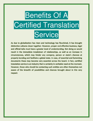 Benefits Of A Certified Translation Service