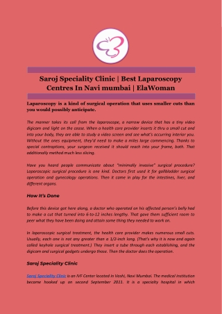 Saroj Speciality Clinic | Best Laparoscopy Centres In Navi mumbai | ElaWoman