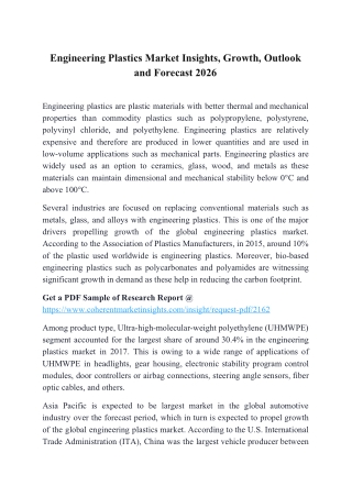 Engineering Plastics Market Insights, Growth, Outlook and Forecast 2026