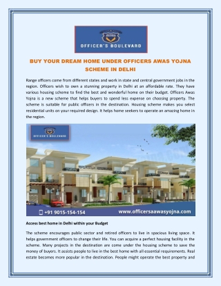 Buy your dream home under Officers Awas Yojna scheme in Delhi