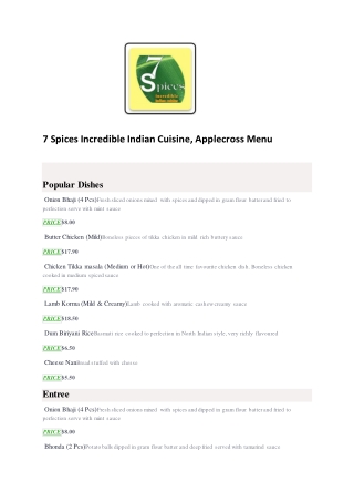 5% Off - 7 Spices Incredible Indian Cuisine-Applecross - Order Food Online