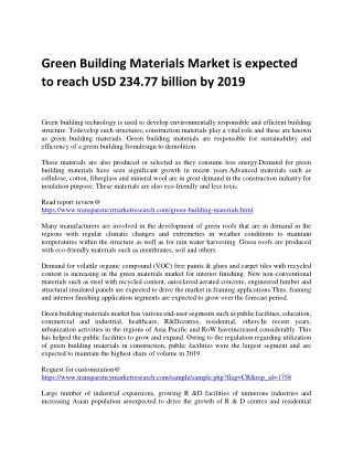 Green Building Materials Market is expected to reach USD 234.77 billion by 2019