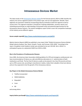 Intraosseous Devices Market Overview Along with Competitive Landscape