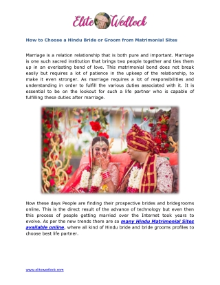 How to Choose a Hindu Bride or Groom from Matrimonial Sites