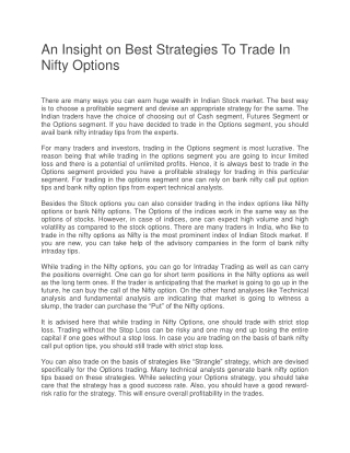 An Insight On Best Strategies To Trade In Nifty Options