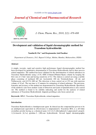 Development and validation of liquid chromatogrphic method for Trazodone hydrochloride