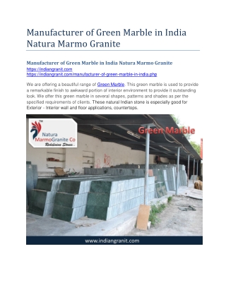 Manufacturer of Green Marble in India Natura Marmo Granite