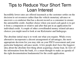 Tips to Reduce Your Short Term Loan Interest