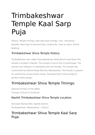 Trimbakeswar Kaal Sarp Pooja Dates|procedure & Benifits|Online Booking