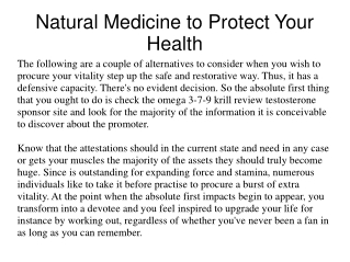 Natural Medicine to Protect Your Health