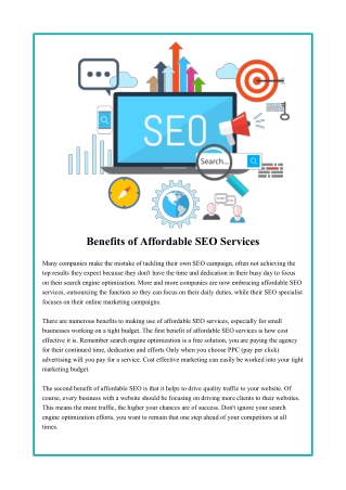 Benefits of Affordable SEO Services