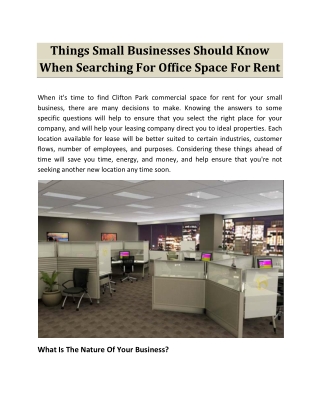 Things Small Businesses Should Know When Searching For Office Space For Rent